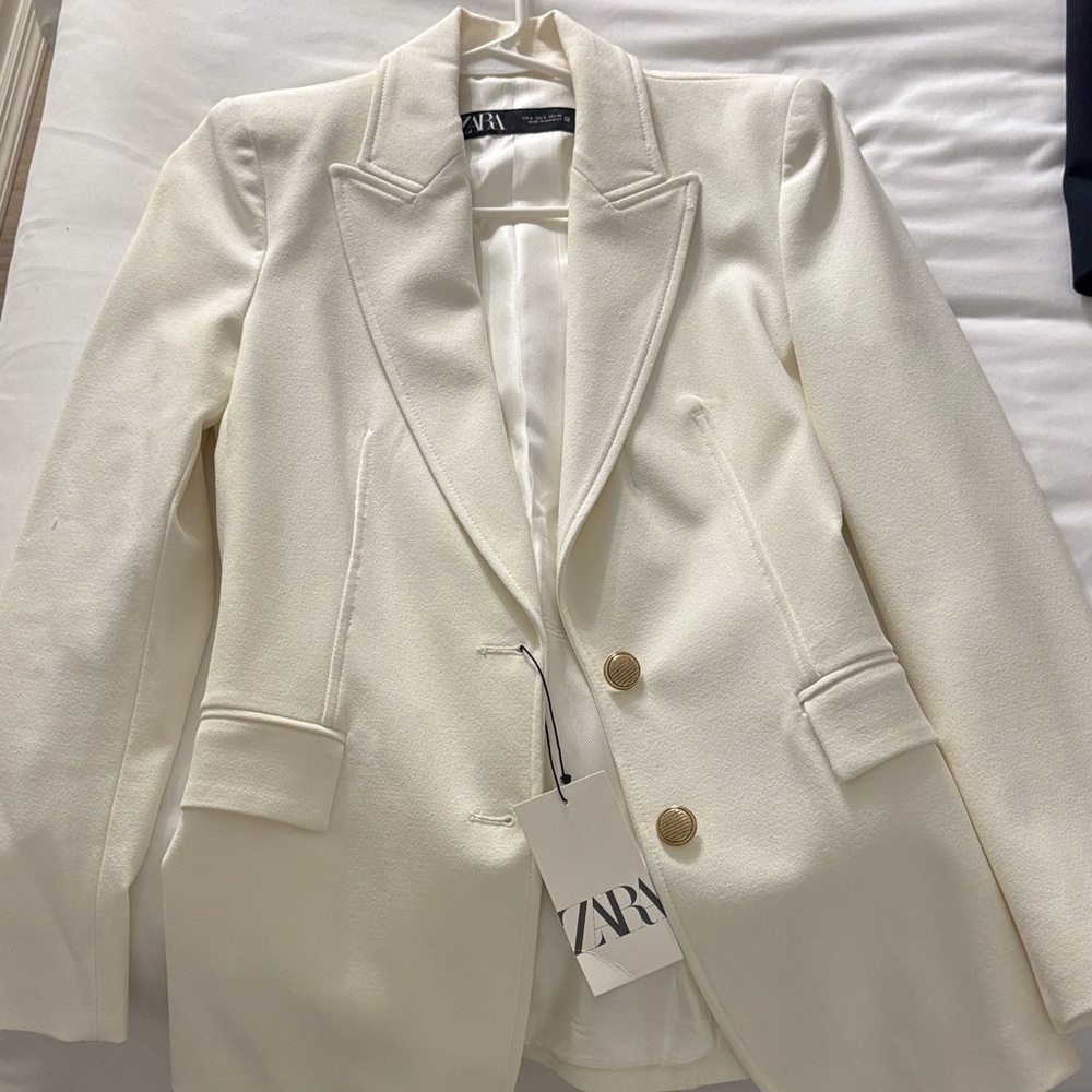 Zara Women's Cream Blazer with Gold Buttons